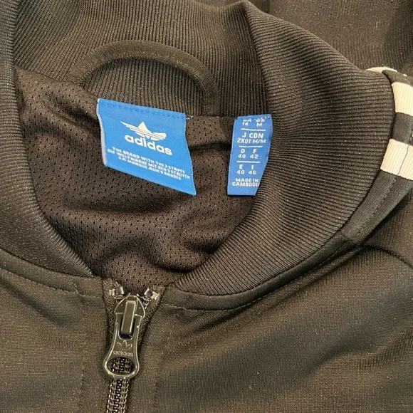 Adidas zip up jacket size M like new black with white stripes - Picture 3 of 6